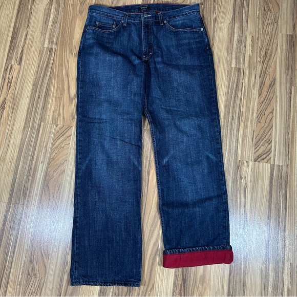 J. Crew Men's The Sutton Flannel Red Lined  Jeans Blue Denim Size W36 X L32 - Picture 1 of 11